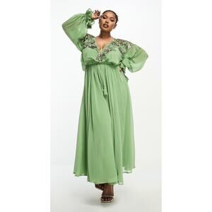 ASOS Curve Embellished Floral Lattice Detail Maxi Dress Womens Plus Size 22 New